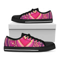Pink Heart Zodiac Wheel Print Black Low Top Sneakers