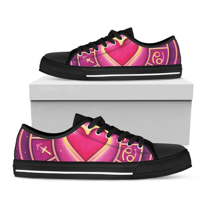 Pink Heart Zodiac Wheel Print Black Low Top Shoes 
