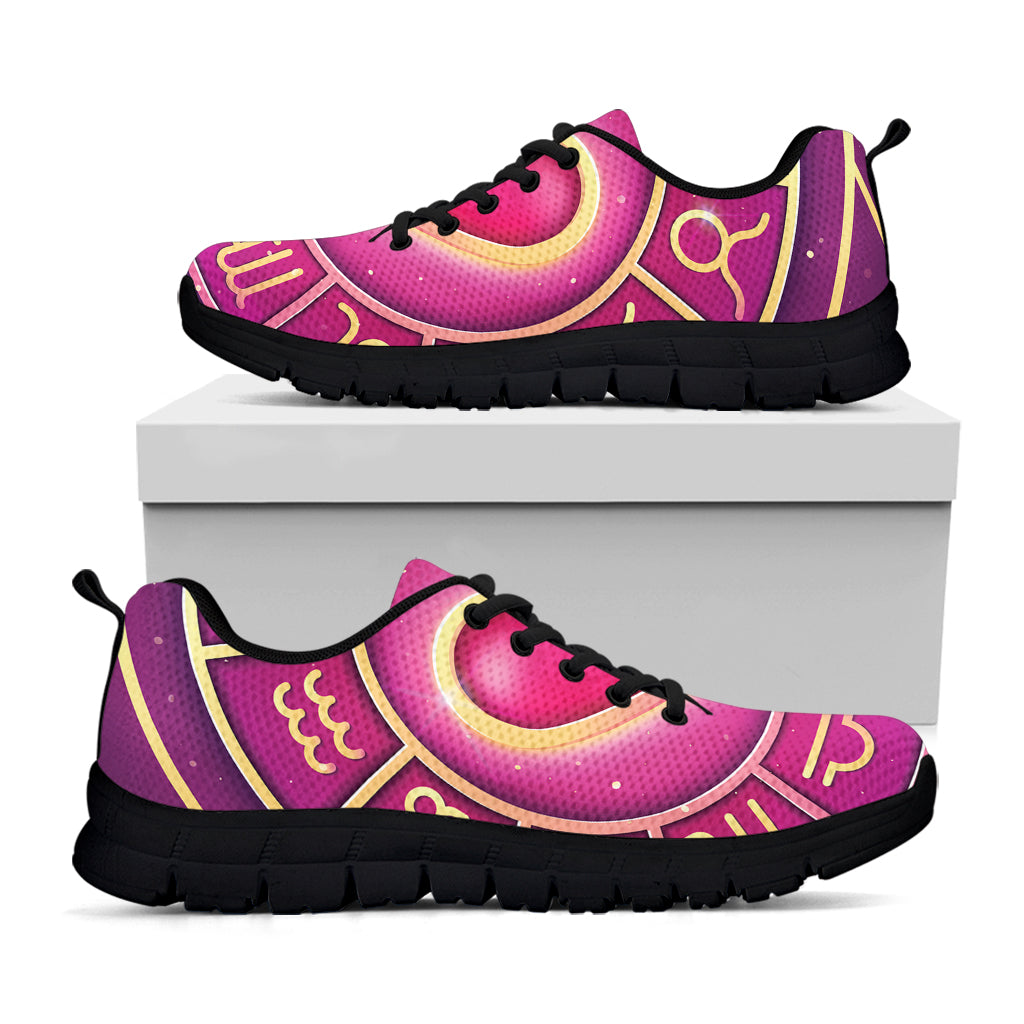 Pink Heart Zodiac Wheel Print Black Sneakers