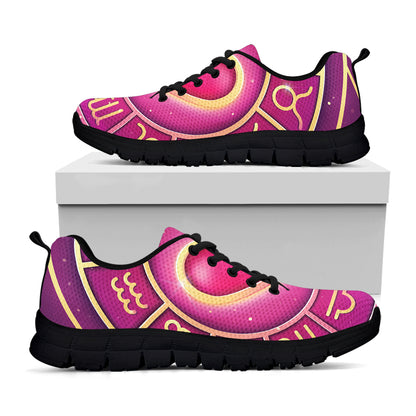 Pink Heart Zodiac Wheel Print Black Sneakers