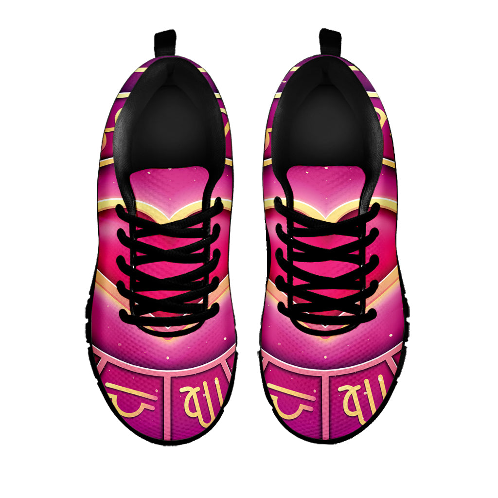 Pink Heart Zodiac Wheel Print Black Sneakers