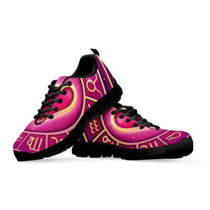 Pink Heart Zodiac Wheel Print Black Sneakers