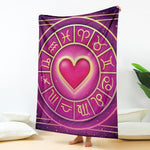 Pink Heart Zodiac Wheel Print Blanket