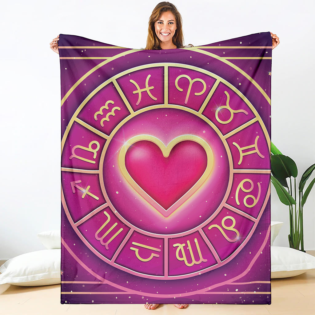 Pink Heart Zodiac Wheel Print Blanket