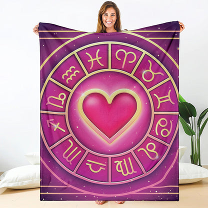 Pink Heart Zodiac Wheel Print Blanket