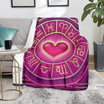 Pink Heart Zodiac Wheel Print Blanket