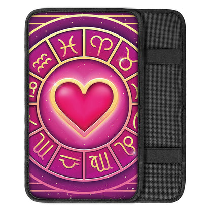 Pink Heart Zodiac Wheel Print Car Center Console Cover