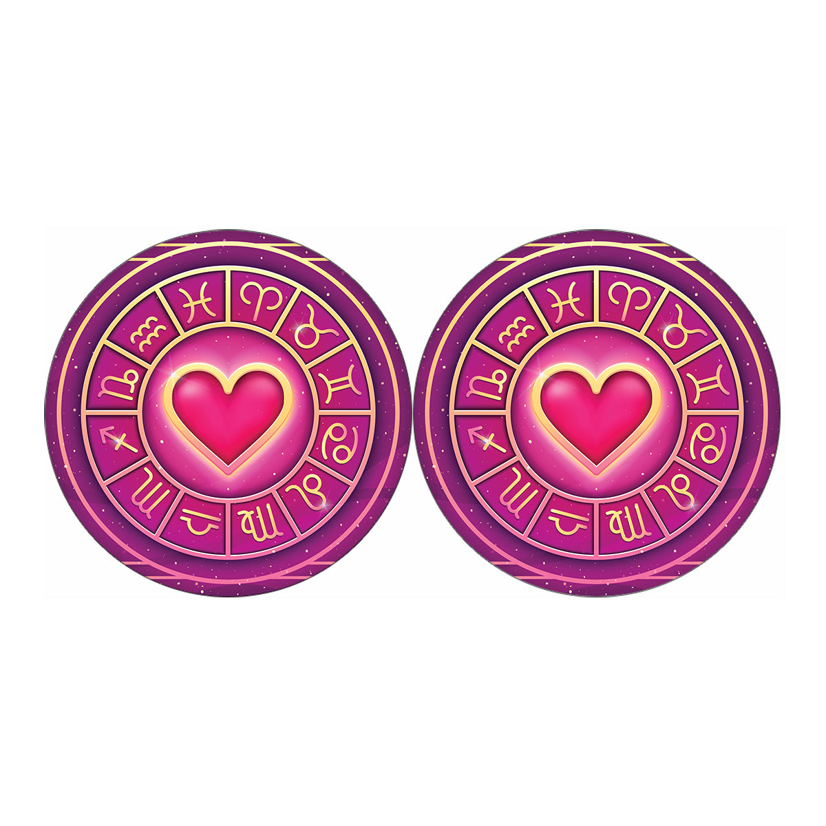 Pink Heart Zodiac Wheel Print Car Coasters