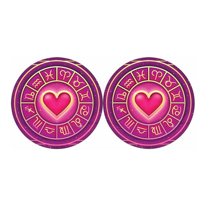 Pink Heart Zodiac Wheel Print Car Coasters