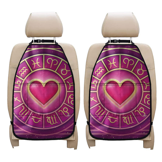 Pink Heart Zodiac Wheel Print Car Seat Organizers