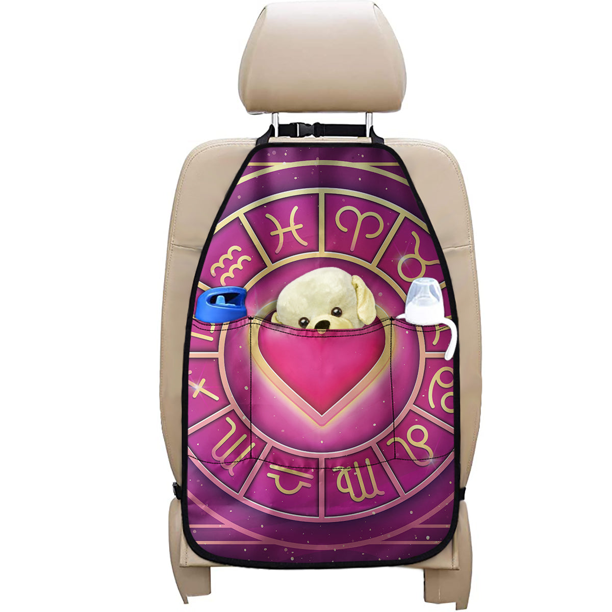 Pink Heart Zodiac Wheel Print Car Seat Organizers