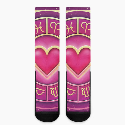 Pink Heart Zodiac Wheel Print Crew Socks