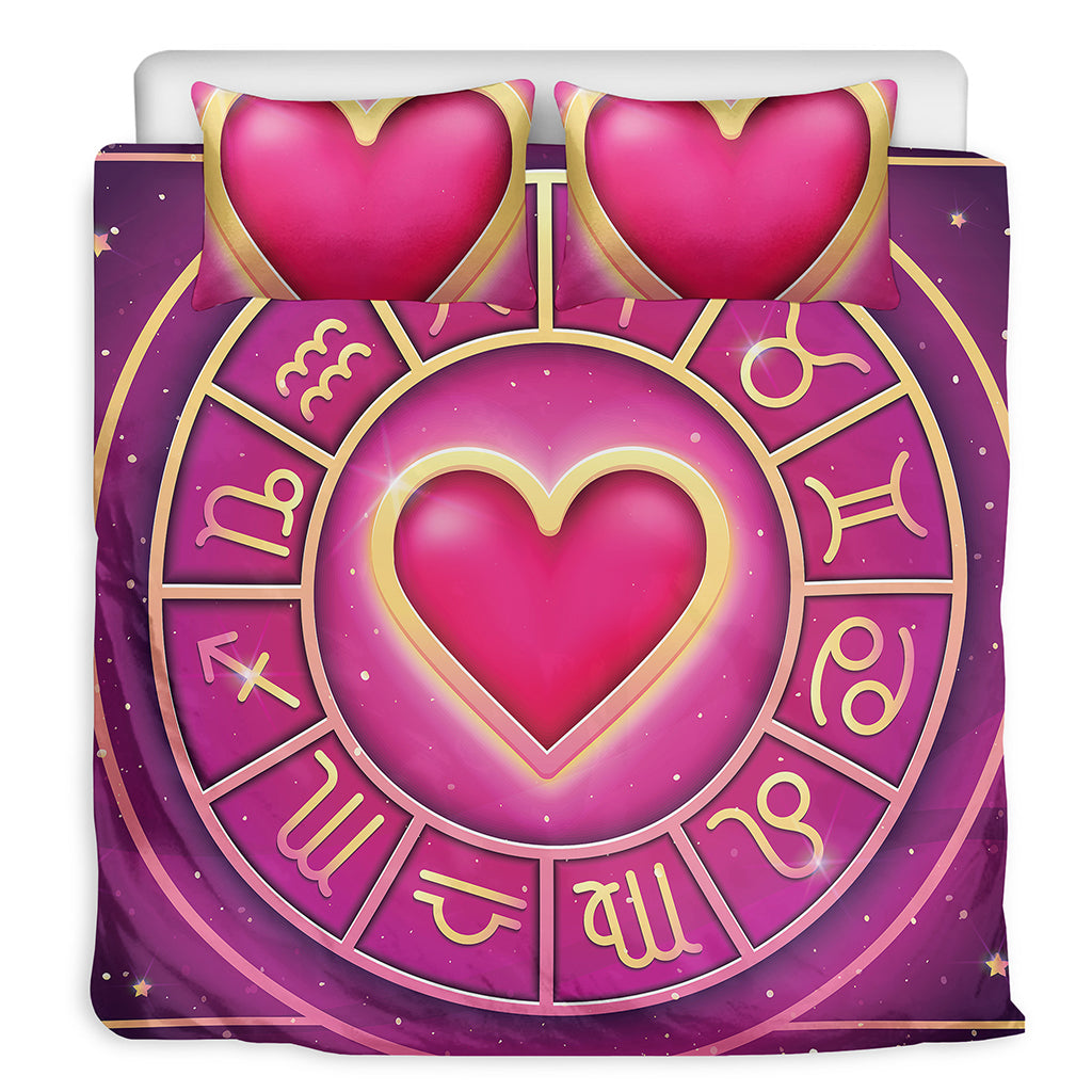 Pink Heart Zodiac Wheel Print Duvet Cover Bedding Set