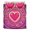 Pink Heart Zodiac Wheel Print Duvet Cover Bedding Set