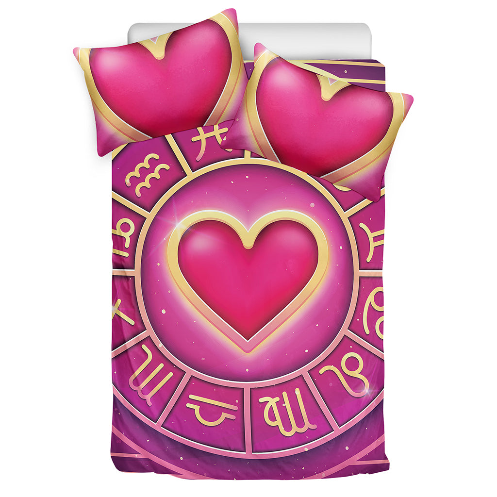 Pink Heart Zodiac Wheel Print Duvet Cover Bedding Set