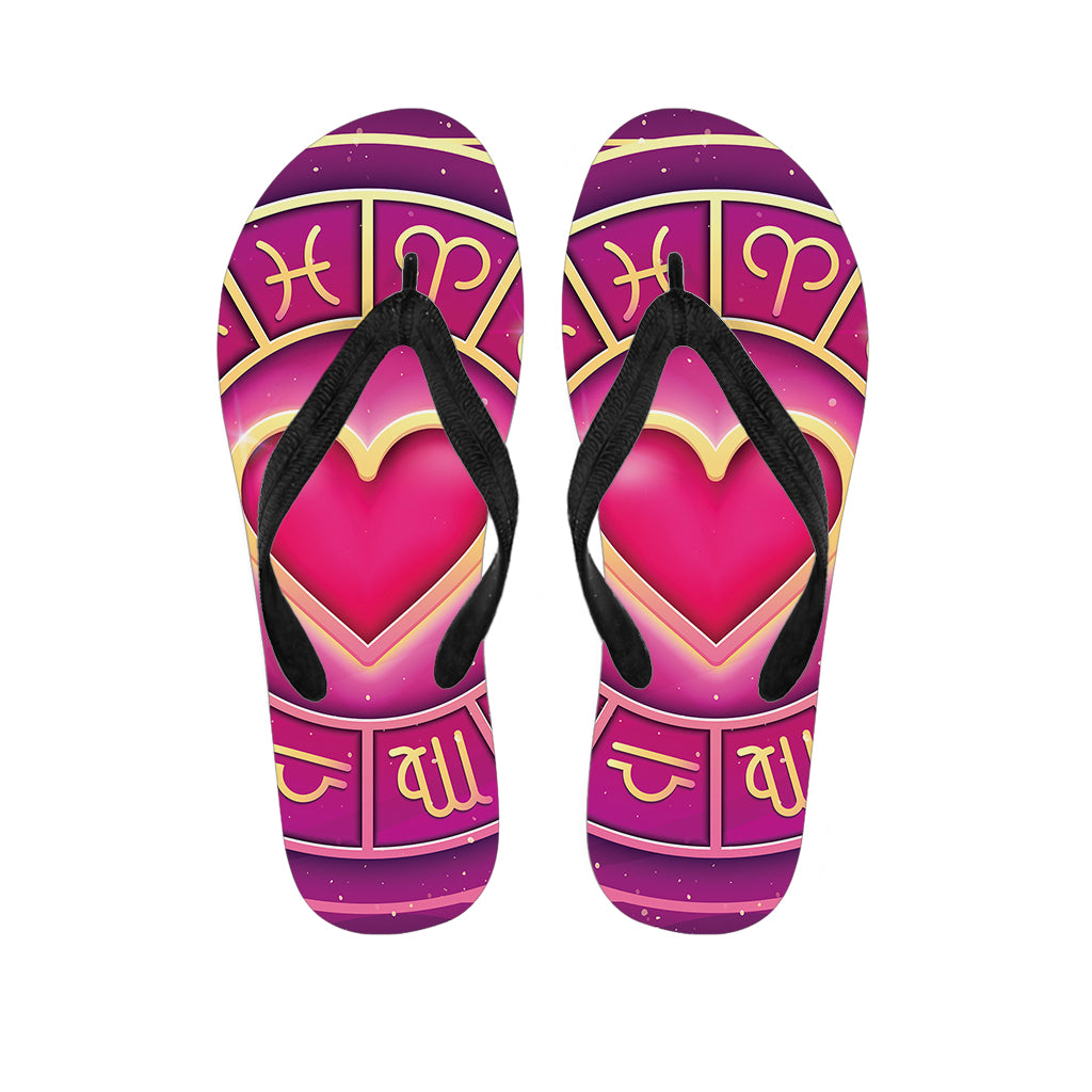 Pink Heart Zodiac Wheel Print Flip Flops