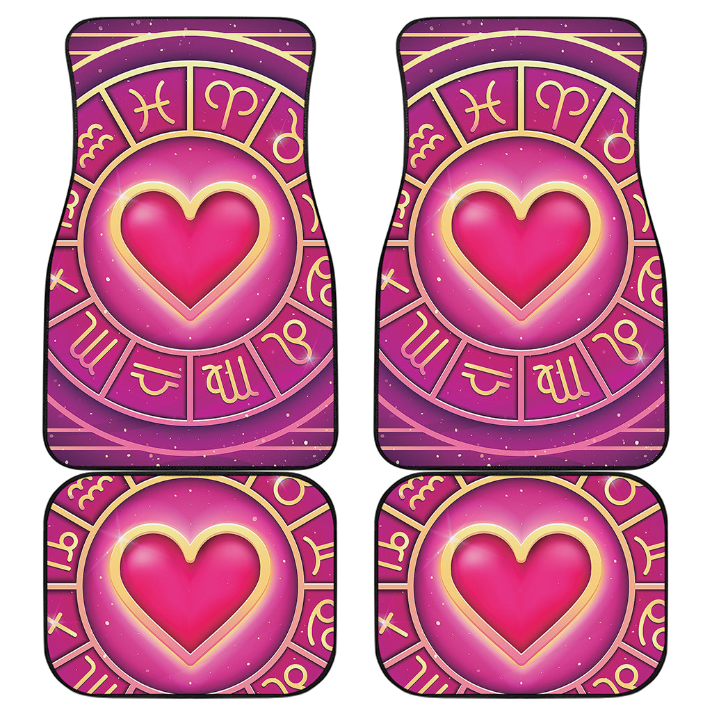 Pink Heart Zodiac Wheel Print Front and Back Car Floor Mats