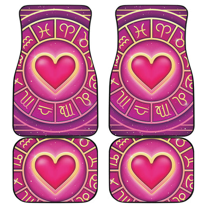 Pink Heart Zodiac Wheel Print Front and Back Car Floor Mats