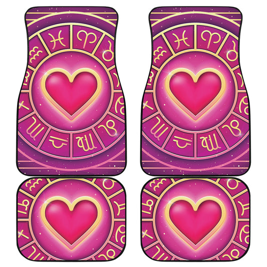 Pink Heart Zodiac Wheel Print Front and Back Car Floor Mats