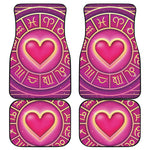 Pink Heart Zodiac Wheel Print Front and Back Car Floor Mats
