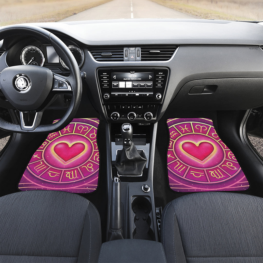 Pink Heart Zodiac Wheel Print Front and Back Car Floor Mats