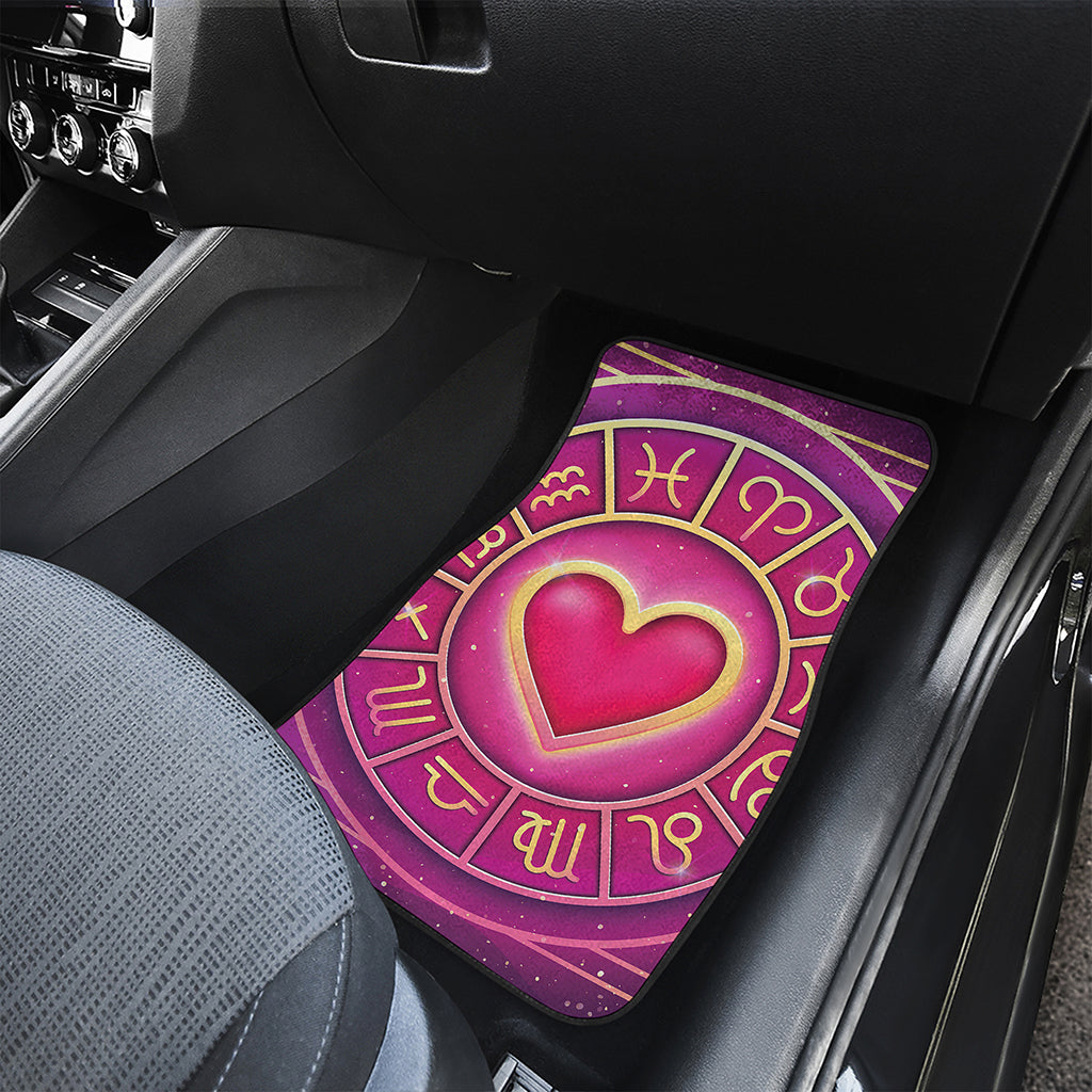 Pink Heart Zodiac Wheel Print Front and Back Car Floor Mats