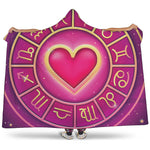Pink Heart Zodiac Wheel Print Hooded Blanket