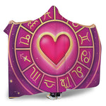 Pink Heart Zodiac Wheel Print Hooded Blanket