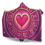 Pink Heart Zodiac Wheel Print Hooded Blanket