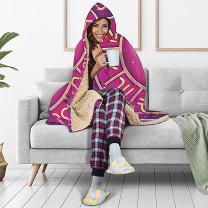 Pink Heart Zodiac Wheel Print Hooded Blanket