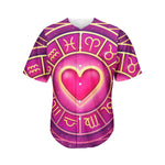 Pink Heart Zodiac Wheel Print Men's Baseball Jersey