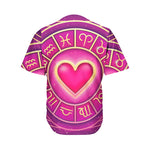 Pink Heart Zodiac Wheel Print Men's Baseball Jersey