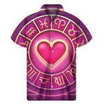 Pink Heart Zodiac Wheel Print Men's Short Sleeve Shirt