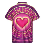 Pink Heart Zodiac Wheel Print Men's Short Sleeve Shirt