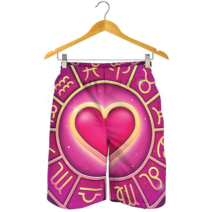 Pink Heart Zodiac Wheel Print Men's Shorts