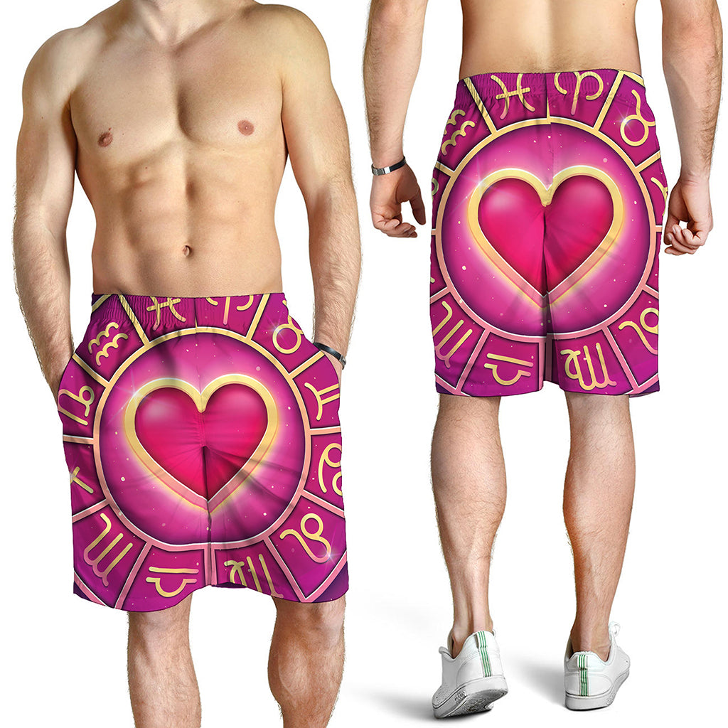 Pink Heart Zodiac Wheel Print Men's Shorts