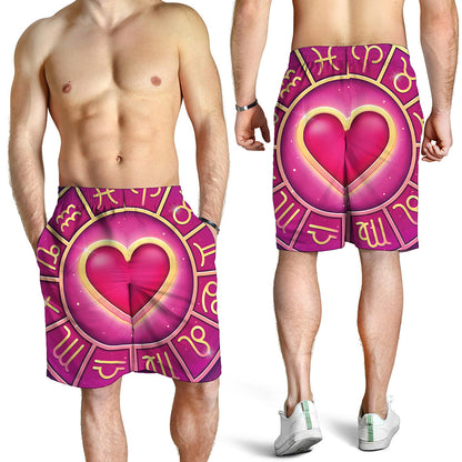 Pink Heart Zodiac Wheel Print Men's Shorts