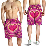 Pink Heart Zodiac Wheel Print Men's Shorts