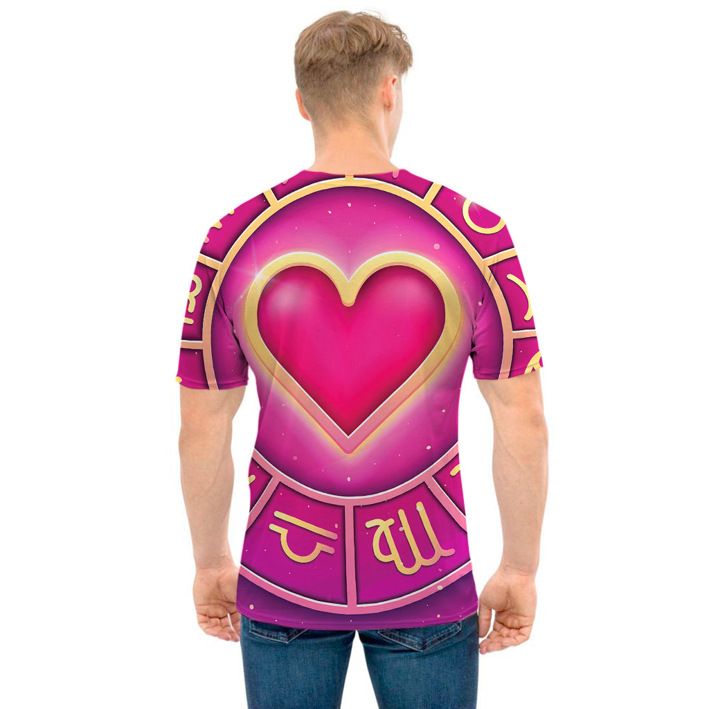 Pink Heart Zodiac Wheel Print Men's T-Shirt