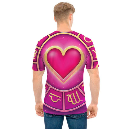 Pink Heart Zodiac Wheel Print Men's T-Shirt
