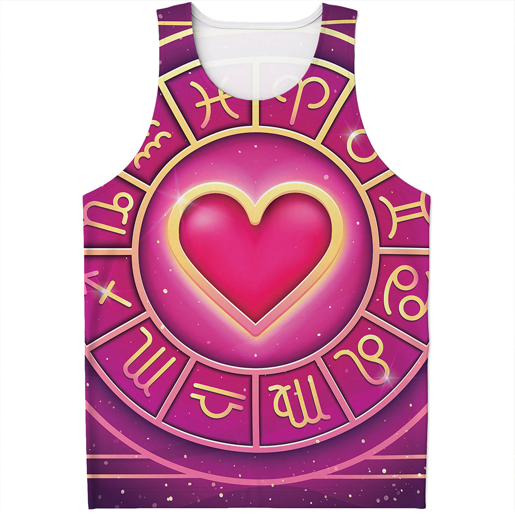 Pink Heart Zodiac Wheel Print Men's Tank Top