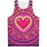 Pink Heart Zodiac Wheel Print Men's Tank Top