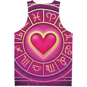 Pink Heart Zodiac Wheel Print Men's Tank Top