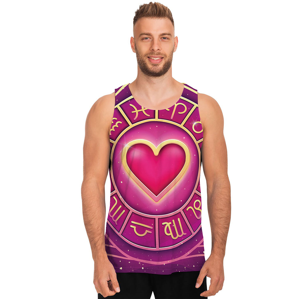 Pink Heart Zodiac Wheel Print Men's Tank Top