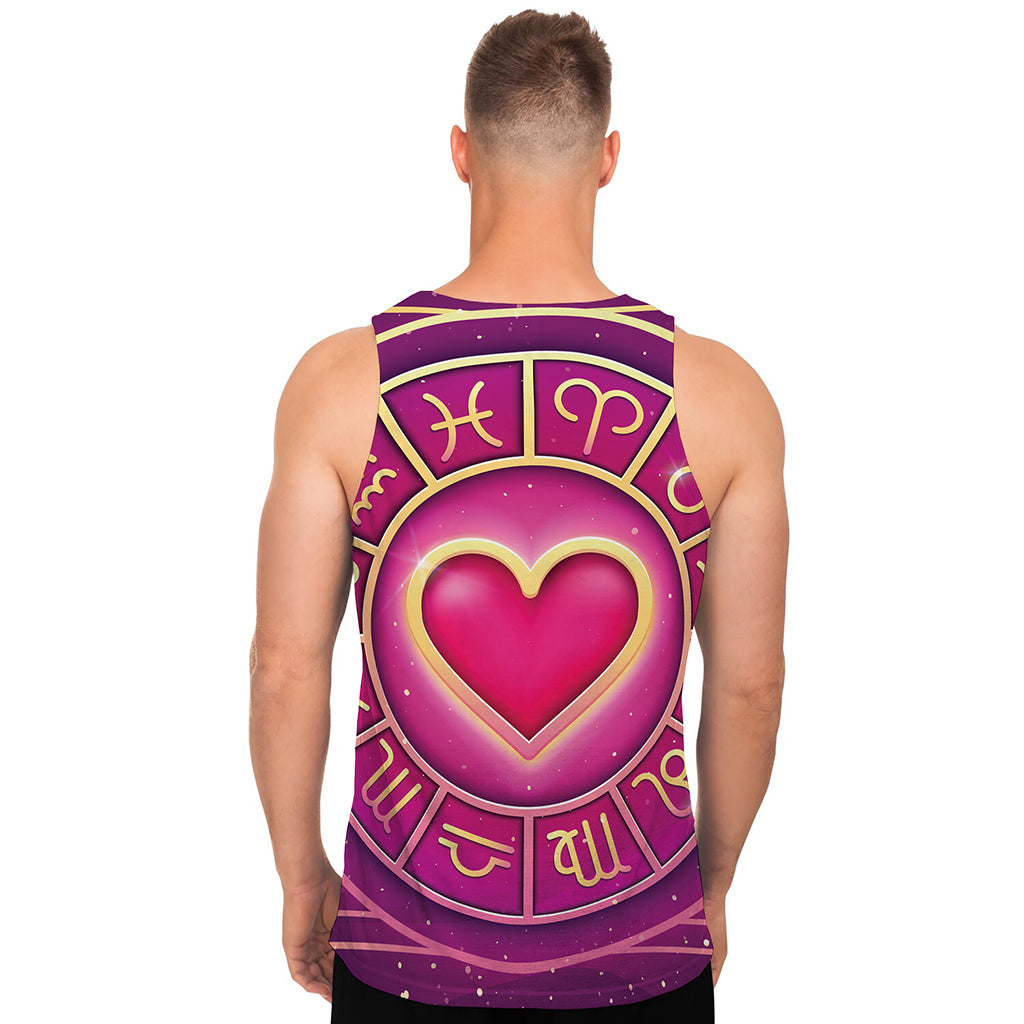 Pink Heart Zodiac Wheel Print Men's Tank Top