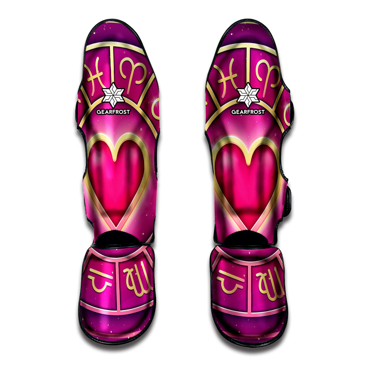 Pink Heart Zodiac Wheel Print Muay Thai Shin Guard