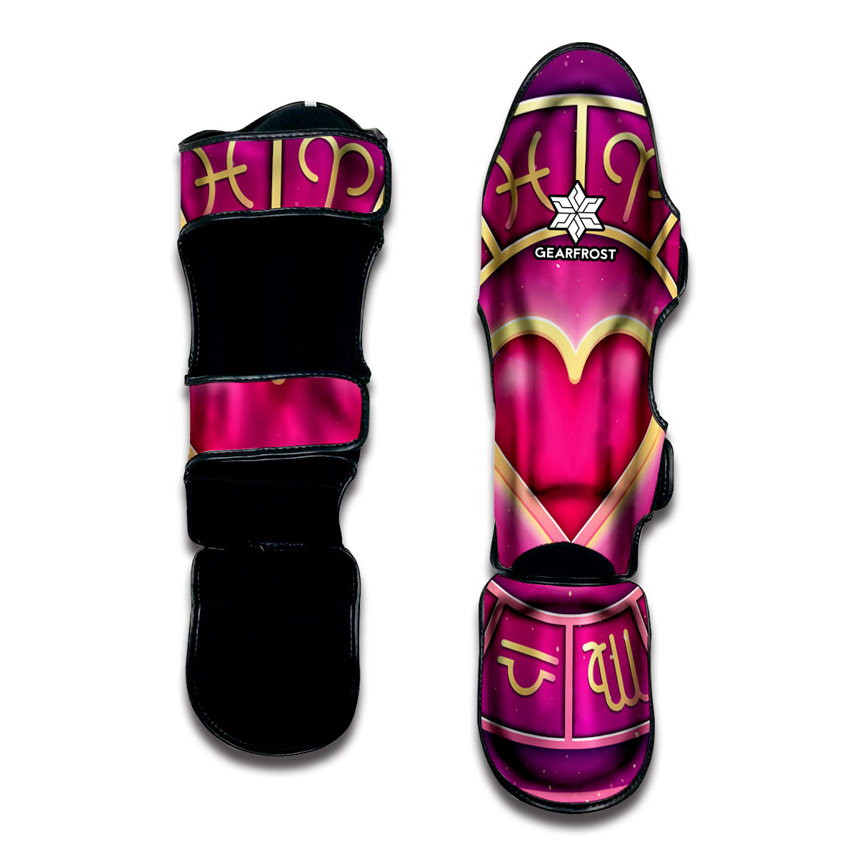 Pink Heart Zodiac Wheel Print Muay Thai Shin Guard