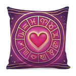 Pink Heart Zodiac Wheel Print Pillow Cover