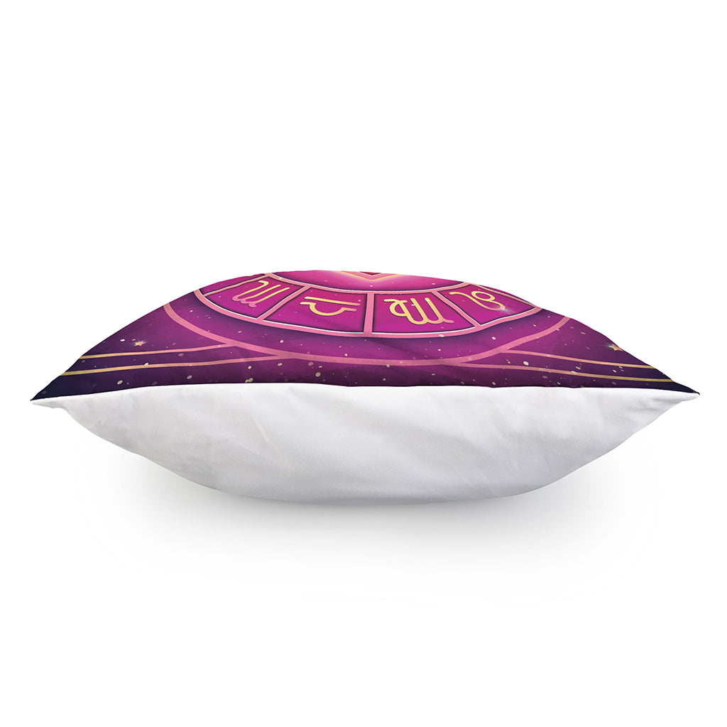 Pink Heart Zodiac Wheel Print Pillow Cover