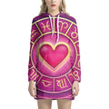 Pink Heart Zodiac Wheel Print Pullover Hoodie Dress